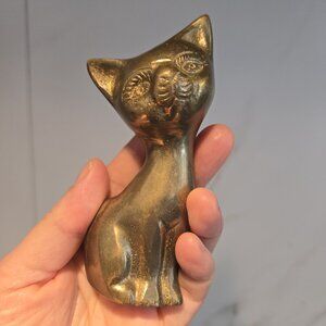 10cm vintage brass and kitten cat feline
